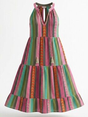 ​Yolly Italy Cotton Embroidered Tiered Halter Dress Boho Festival Indie Sz. S/M